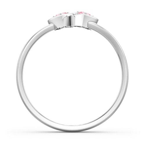 Double Interlocked Hearts Ring – Sterling Silver with Pink Tourmaline