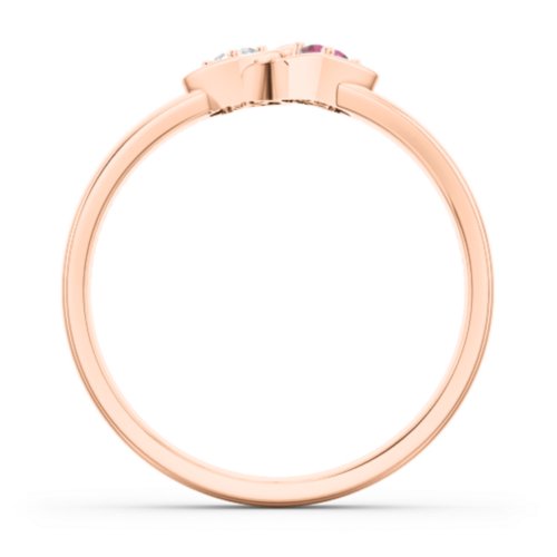 Double Interlocked Hearts Ring – 10K Rose Gold with Cubic Zirconia and Ruby