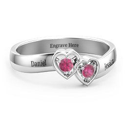 Double Interlocked Hearts Ring in 925 Sterling Silver with Ruby