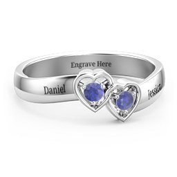 Double Interlocked Hearts Ring in 925 Sterling Silver with Blue Sapphire