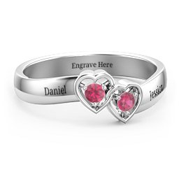 Double Interlocked Hearts Ring in 925 Sterling Silver with Ruby