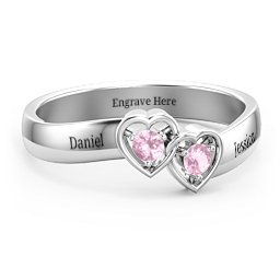 Double Interlocked Hearts Ring in 925 Sterling Silver with Pink Tourmaline
