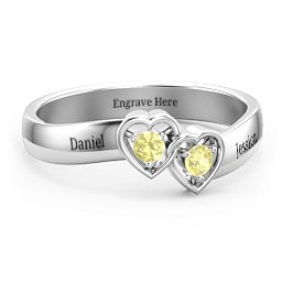 Double Interlocked Hearts Ring in 925 Sterling Silver with Citrine