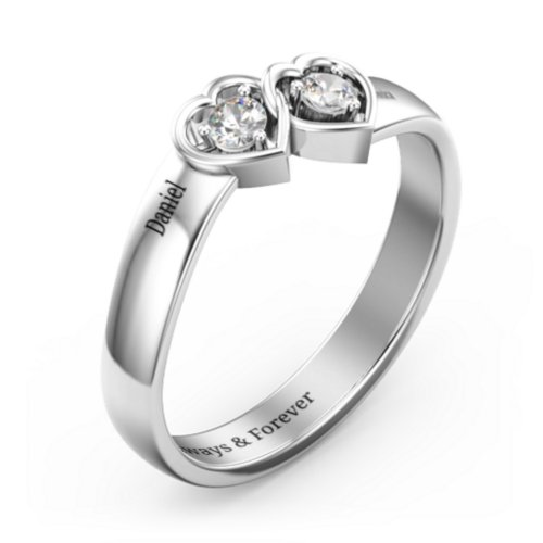 Double Interlocked Hearts Ring – Sterling Silver with Cubic Zirconia