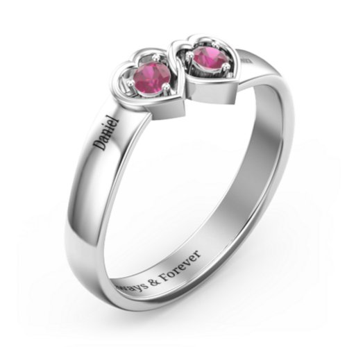 Double Interlocked Hearts Ring – Sterling Silver with Ruby