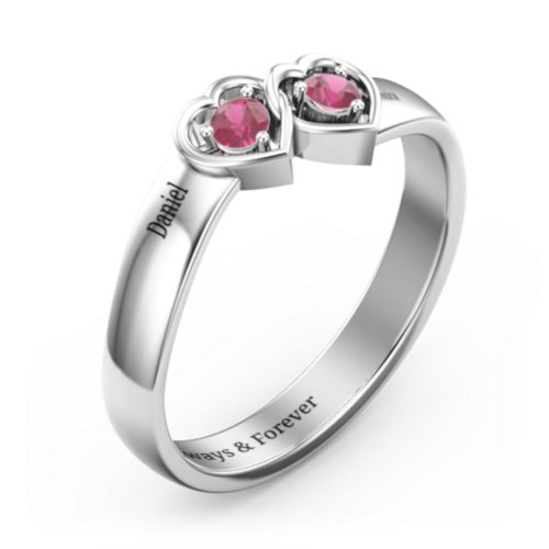 Double Interlocked Hearts Ring – Sterling Silver with Ruby