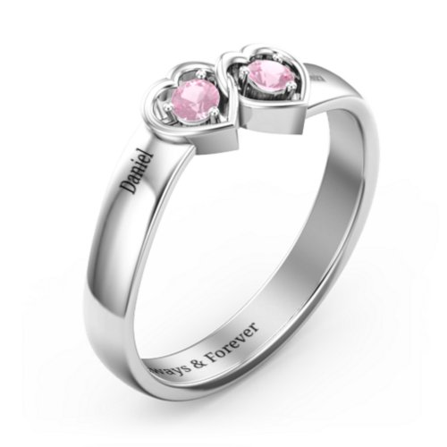 Double Interlocked Hearts Ring – Sterling Silver with Pink Tourmaline