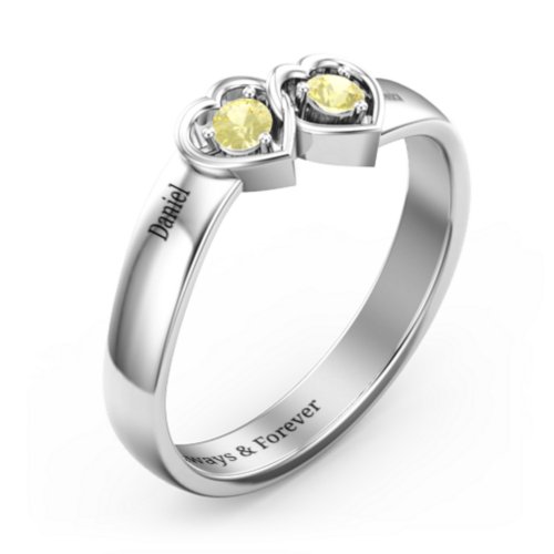 Double Interlocked Hearts Ring – Sterling Silver with Citrine