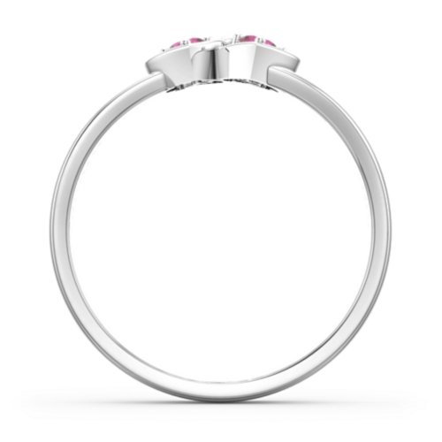 Double Interlocked Hearts Ring – Sterling Silver with Ruby