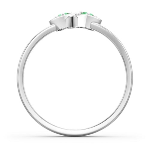 Double Interlocked Hearts Ring – Sterling Silver with Emerald