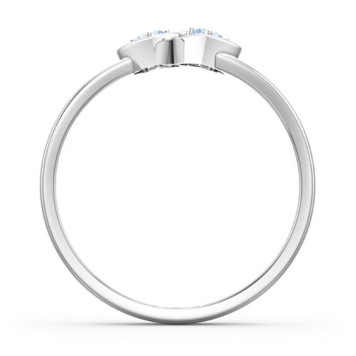 Double Interlocked Hearts Ring – Sterling Silver with Blue Topaz