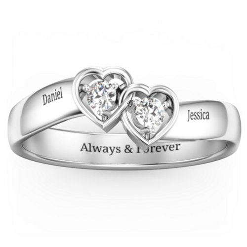 Double Interlocked Hearts Ring – Sterling Silver with Cubic Zirconia