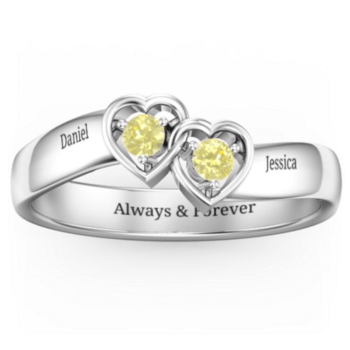 Double Interlocked Hearts Ring – Sterling Silver with Citrine