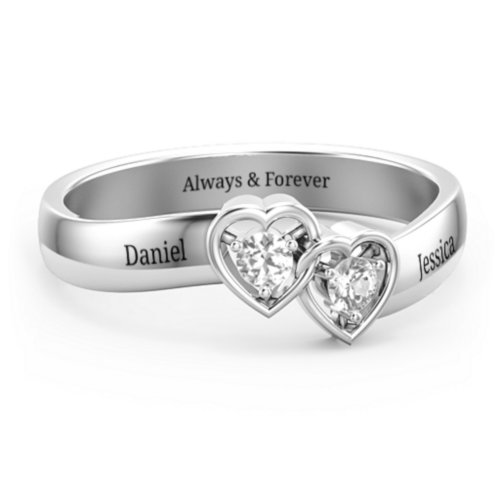 Double Interlocked Hearts Ring – Sterling Silver with Cubic Zirconia