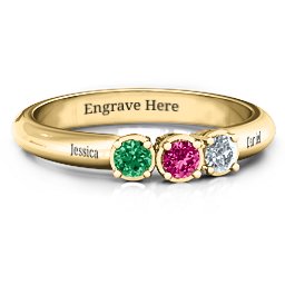 Triple Round Stone Ring in 10K Solid Yellow Gold with Emerald, Ruby, and Cubic Zirconia