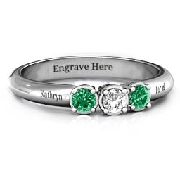 Triple Round Stone Ring in 925 Sterling Silver with Emerald and White Premium Zirconia