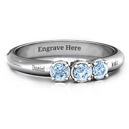 Triple Round Stone Ring in 925 Sterling Silver with Aquamarine