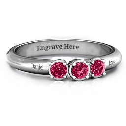 Triple Round Stone Ring in 925 Sterling Silver with Ruby