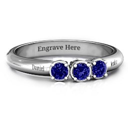 Triple Round Stone Ring in 925 Sterling Silver with Blue Sapphire