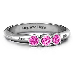 Triple Round Stone Ring in 925 Sterling Silver with Pink Tourmaline