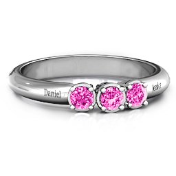 Triple Round Stone Ring in 925 Sterling Silver with Pink Tourmaline
