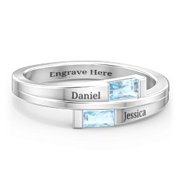 Double Baguette Bypass Ring in 925 Sterling Silver
