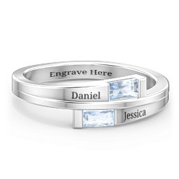 Double Baguette Bypass Ring in 925 Sterling Silver with Aquamarine