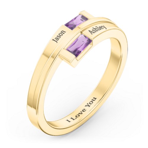 Double Baguette Bypass Ring – 10K Yellow Gold with Amethyst