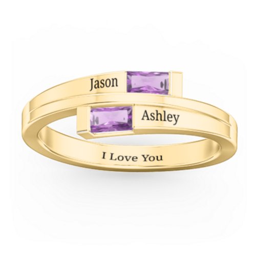 Double Baguette Bypass Ring – 10K Yellow Gold with Amethyst