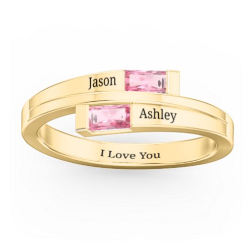Double Baguette Bypass Ring – 10K Yellow Gold with Pink Tourmaline
