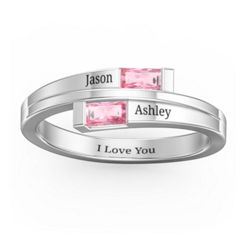 Double Baguette Bypass Ring – Sterling Silver with Pink Tourmaline
