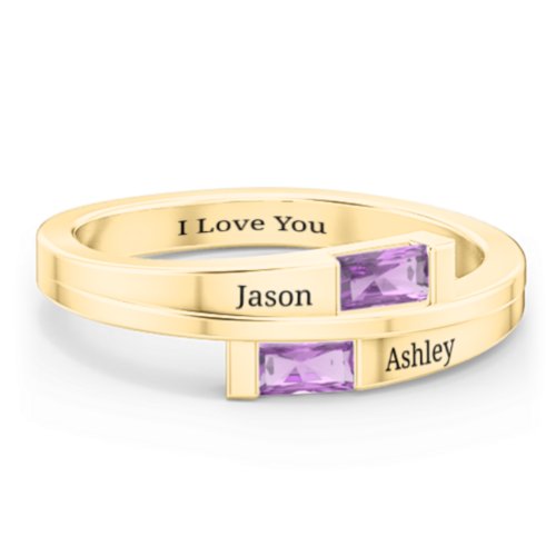 Double Baguette Bypass Ring – 10K Yellow Gold with Amethyst