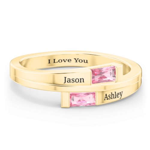 Double Baguette Bypass Ring – 10K Yellow Gold with Pink Tourmaline