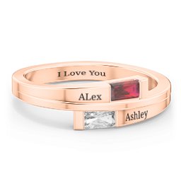 Double Baguette Bypass Ring in 10K Solid Rose Gold