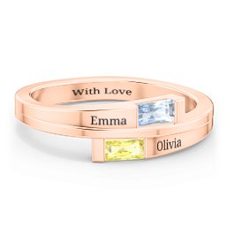 Double Baguette Bypass Ring in 10K Solid Rose Gold with Aquamarine and Citrine