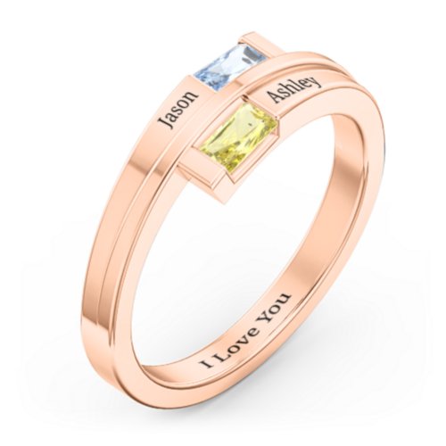 Double Baguette Bypass Ring – 10K Rose Gold with Aquamarine and Citrine