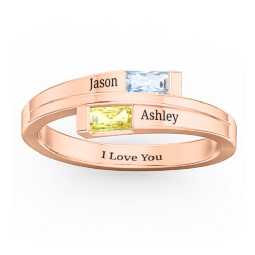 Double Baguette Bypass Ring – 10K Rose Gold with Aquamarine and Citrine