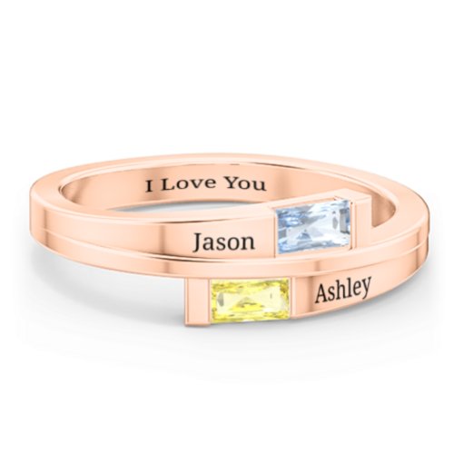 Double Baguette Bypass Ring – 10K Rose Gold with Aquamarine and Citrine