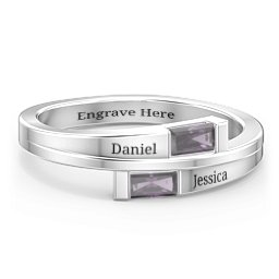 Double Baguette Bypass Ring in 925 Sterling Silver with Alexandrite