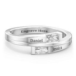 Double Baguette Bypass Ring in 925 Sterling Silver with Cubic Zirconia