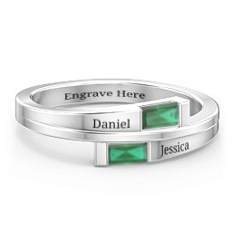 Double Baguette Bypass Ring in 925 Sterling Silver with Emerald