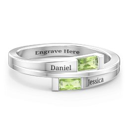 Double Baguette Bypass Ring in 925 Sterling Silver with Peridot
