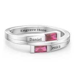 Double Baguette Bypass Ring in 925 Sterling Silver with Ruby