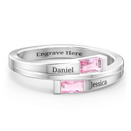 Double Baguette Bypass Ring in 925 Sterling Silver with Pink Tourmaline