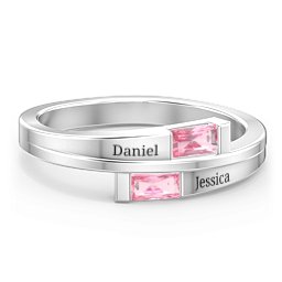 Double Baguette Bypass Ring in 925 Sterling Silver with Pink Tourmaline