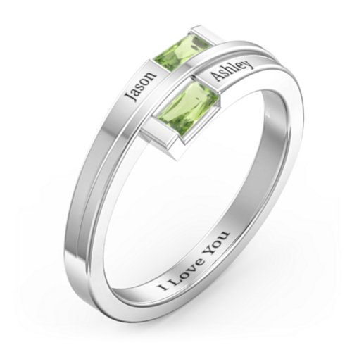 Double Baguette Bypass Ring – Sterling Silver with Peridot