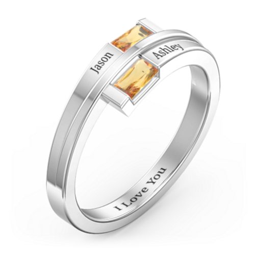 Double Baguette Bypass Ring – Sterling Silver with Citrine