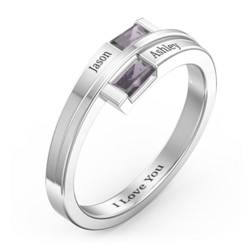 Double Baguette Bypass Ring – Sterling Silver with Alexandrite