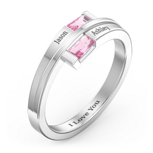 Double Baguette Bypass Ring – Sterling Silver with Pink Tourmaline