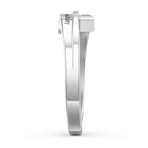 Double Baguette Bypass Ring – Sterling Silver with Garnet